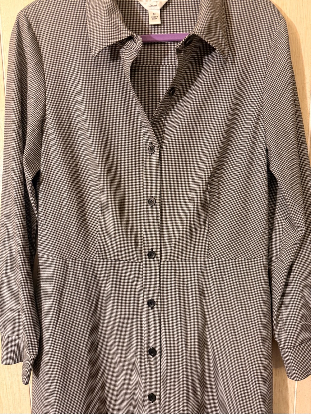 Talbots Olive-Gray Long Sleeve Button-Front Shirt Dress - Picture 3 of 10